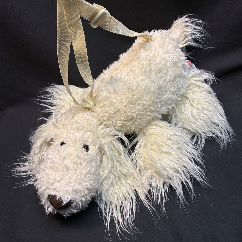 Vtg Gund Kids FITZI Shaggy Dog Plush Purse Bag White Cream 20122 Trouble Style